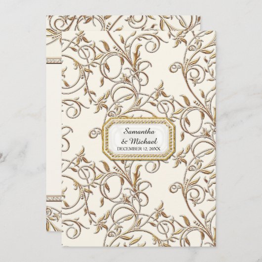 Art Deco euveau Elegant Gold Regering off White Kaart (Voorkant / Achterkant)