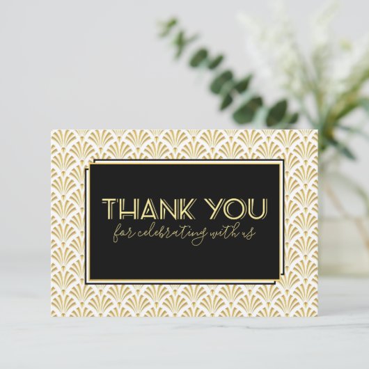 Art Deco Event Party Black Gold Bedankkaart (Staand voorkant)