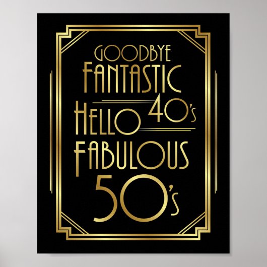 Art Deco FABULOUS 50th BIRTHDAY Sign Print (Voorkant)