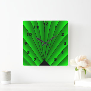 Art Deco Fan Design Green Square Wall klok
