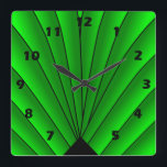 Art Deco Fan Design Green Square Wall klok<br><div class="desc">Wall clock art deco design that you can customise with any text of your keus. Should you require any help with customising then contact us through the link on this page. Art deco wall clock.</div>