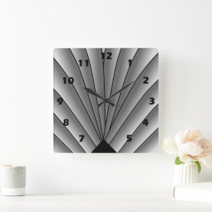 Art Deco Fan Design Grey Square Wall Clock Vierkante Klok