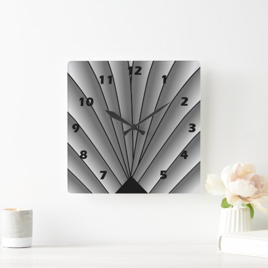 Art Deco Fan Design Grey Square Wall Clock Vierkante Klok (Huis)