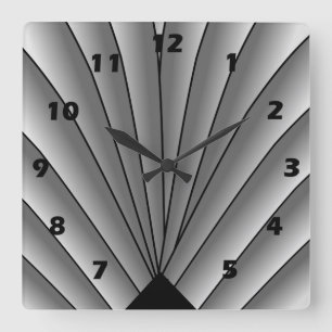 Art Deco Fan Design Grey Square Wall Clock Vierkante Klok