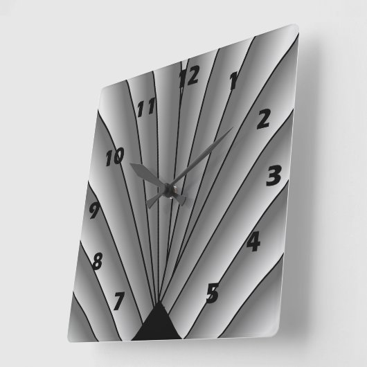 Art Deco Fan Design Grey Square Wall Clock Vierkante Klok (Hoek)