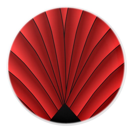Art Deco Fan Design Red-keramische knop (Voorkant)
