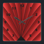 Art Deco Fan Design Red Square wandklok<br><div class="desc">Het ontwerp van de de klokkunst van de muur deco dat u met om het even welke tekst van uw keus kunt aanpassen. Als u hulp nodig hebt bij het aanpassen,  kunt u contact met ons opnemen via de link op deze pagina. Kunst-decowandklok.</div>