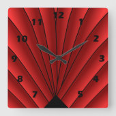 Art Deco Fan Design Red Square wandklok (Voorkant)