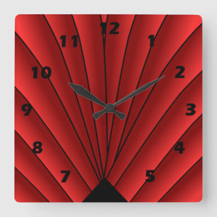 Art Deco Fan Design Red Square wandklok