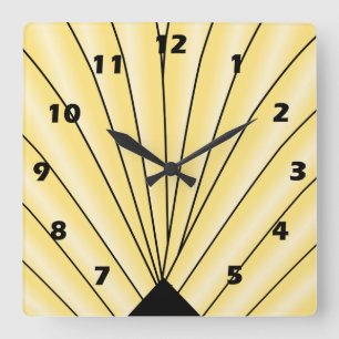 Art Deco Fan Design Yellow Square Wall Clock Vierkante Klok