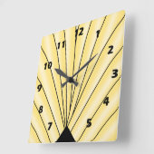 Art Deco Fan Design Yellow Square Wall Clock Vierkante Klok (Hoek)
