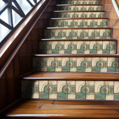 Art Deco Fan en Circle Blauwgroen Tan Rusty Tegeltje