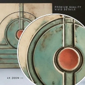 Art Deco Fan en Circle Blauwgroen Tan Rusty Tegeltje