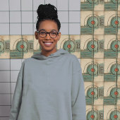 Art Deco Fan en Circle Blauwgroen Tan Rusty Tegeltje