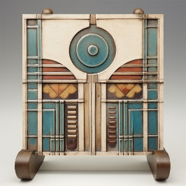 Art Deco Fan en Circle Blauwgroen Tan Rusty Tegeltje