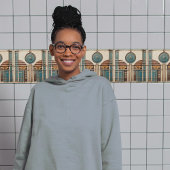 Art Deco Fan en Circle Blauwgroen Tan Rusty Tegeltje