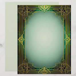 Art Deco Fan Frame on Green Stationery Paper Briefhoofd