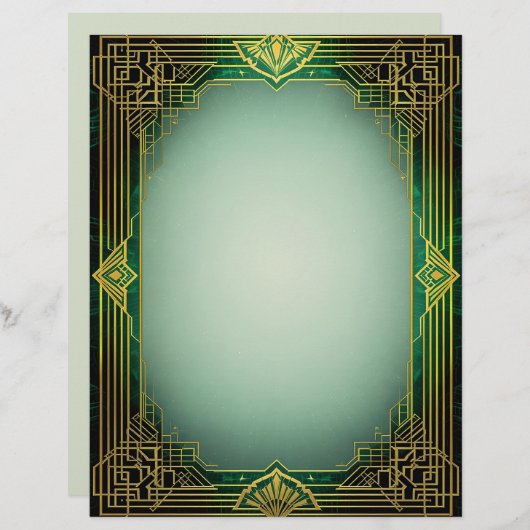 Art Deco Fan Frame on Green Stationery Paper Briefhoofd (Voorkant / Achterkant)
