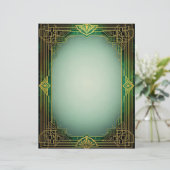 Art Deco Fan Frame on Green Stationery Paper Briefhoofd (Staand voorkant)