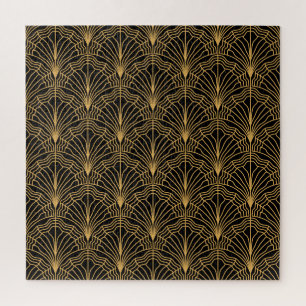 Art Deco Fan: Geometrisch Geel Zwart Legpuzzel
