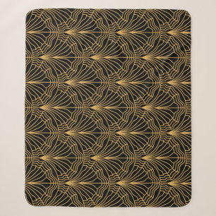 Art Deco Fan: Geometrisch Geel Zwart Sherpa Deken