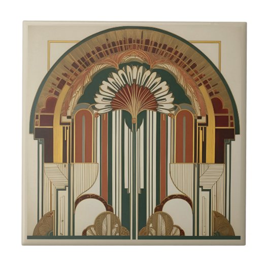 Art Deco Fan Keramische Tegel Tegeltje (Voorkant)