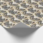 Art Deco Fan Patroon in Zwart & Goud op Wit Cadeaupapier (Hoek)