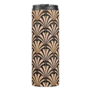 Art Deco Fan Patroon, Peach Pink op zwart Thermosbeker