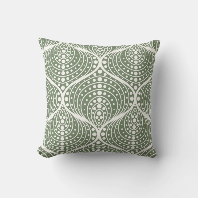 Art Deco Fan Patroon Sage Groen Kussen (Voorkant)