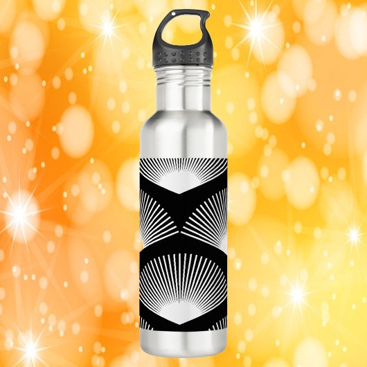 Art Deco Fan Patroon Wit Zwart Achtergrond Waterfles
