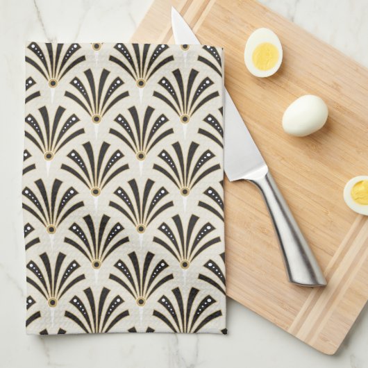 Art Deco Fan Pattern Cream Theedoek (Quarter Fold)