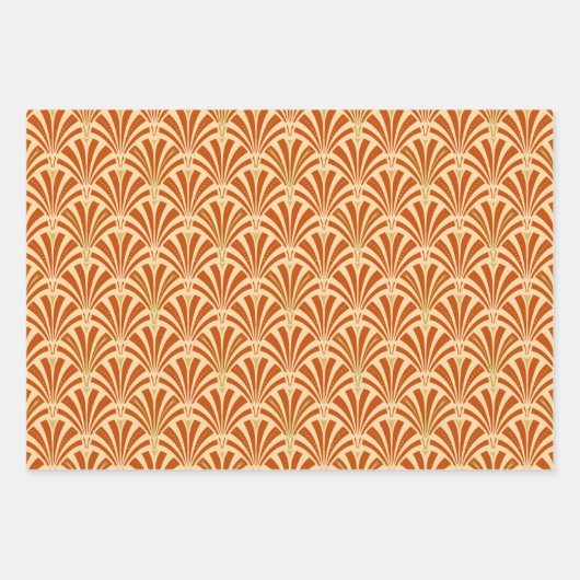 Art Deco Fan Pattern, Dark Blue, Oranje, Violet Inpakpapier Vel (Voorkant 2)