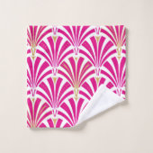 Art Deco Fan Pattern, fuchsia roze Bad Handdoek (Wasdoekje)