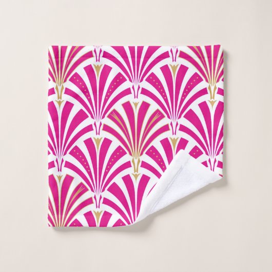 Art Deco Fan Pattern, fuchsia roze Bad Handdoek (Wasdoekje)