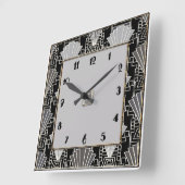 Art Deco Fan Pattern - grijs en zwart Vierkante Klok (Hoek)