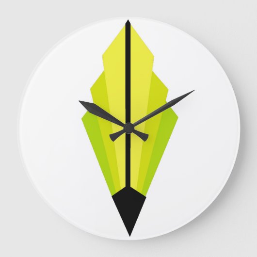 Art Deco Fan Pattern in lemon and limoen Grote Klok (Voorkant)