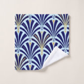 Art Deco Fan Pattern, kobalt and sky blue Bad Handdoek (Wasdoekje)