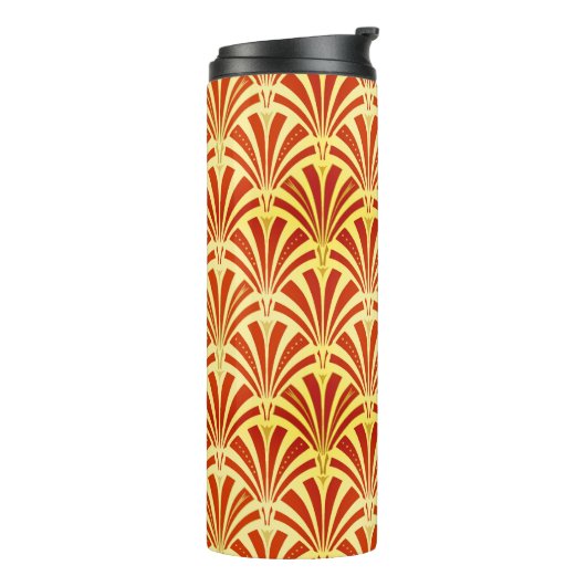 Art Deco Fan Pattern, Mandarijn Sinaasappel Thermosbeker (Gedraaid links)