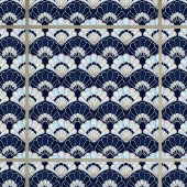 Art Deco Fan Pattern Navy Blue Pearl Silver Tegeltje