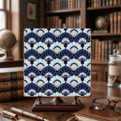 Art Deco Fan Pattern Navy Blue Pearl Silver Tegeltje