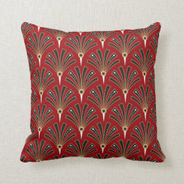 Art Deco Fan Pattern op Red 2 Kussen