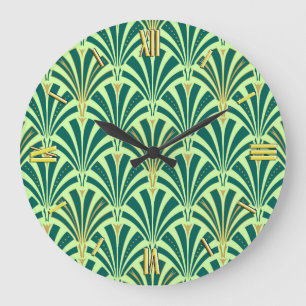 Art Deco fan pattern - pine and mint green Grote Klok