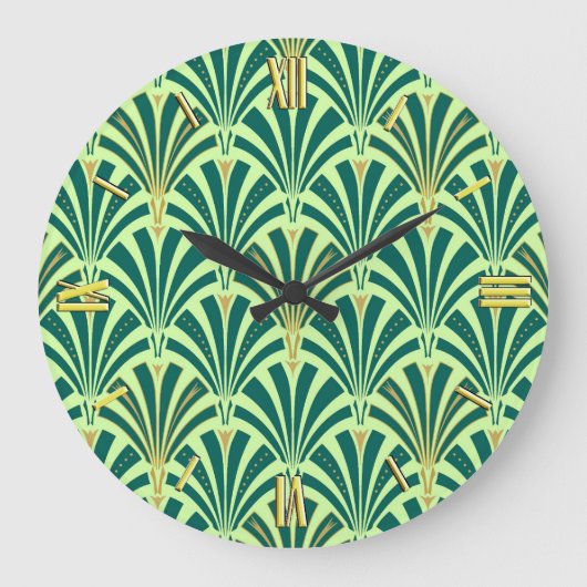 Art Deco fan pattern - pine and mint green Grote Klok (Voorkant)