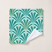 Art Deco Fan Pattern, turquoise op aqua Bad Handdoek (Wasdoekje)