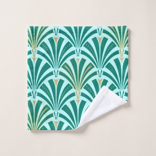 Art Deco Fan Pattern, turquoise op aqua Bad Handdoek (Wasdoekje)