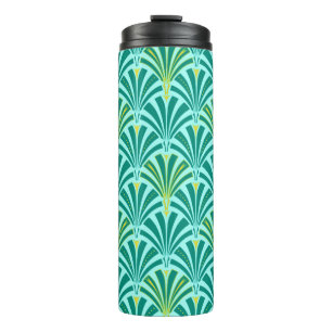 Art Deco Fan Pattern, Turquoise op Aqua Thermosbeker