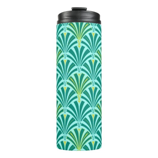 Art Deco Fan Pattern, Turquoise op Aqua Thermosbeker (Voorkant)