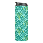 Art Deco Fan Pattern, Turquoise op Aqua Thermosbeker (Geroteerd rechts)