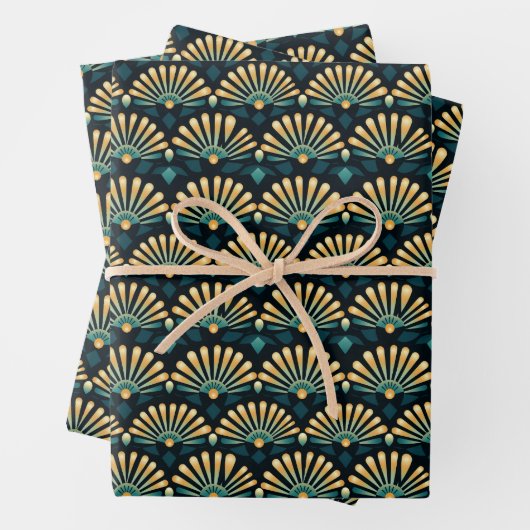 Art Deco Fan Pattern Wrapping Paper Sheets (In situ)