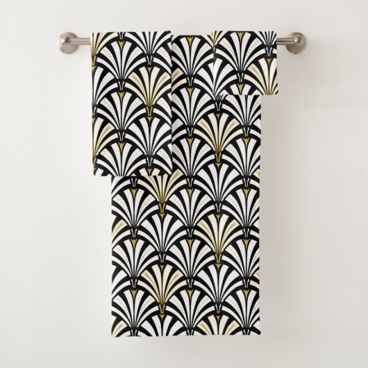 Art Deco Fan Pattern, zwart-wit Bad Handdoek (Insitu)
